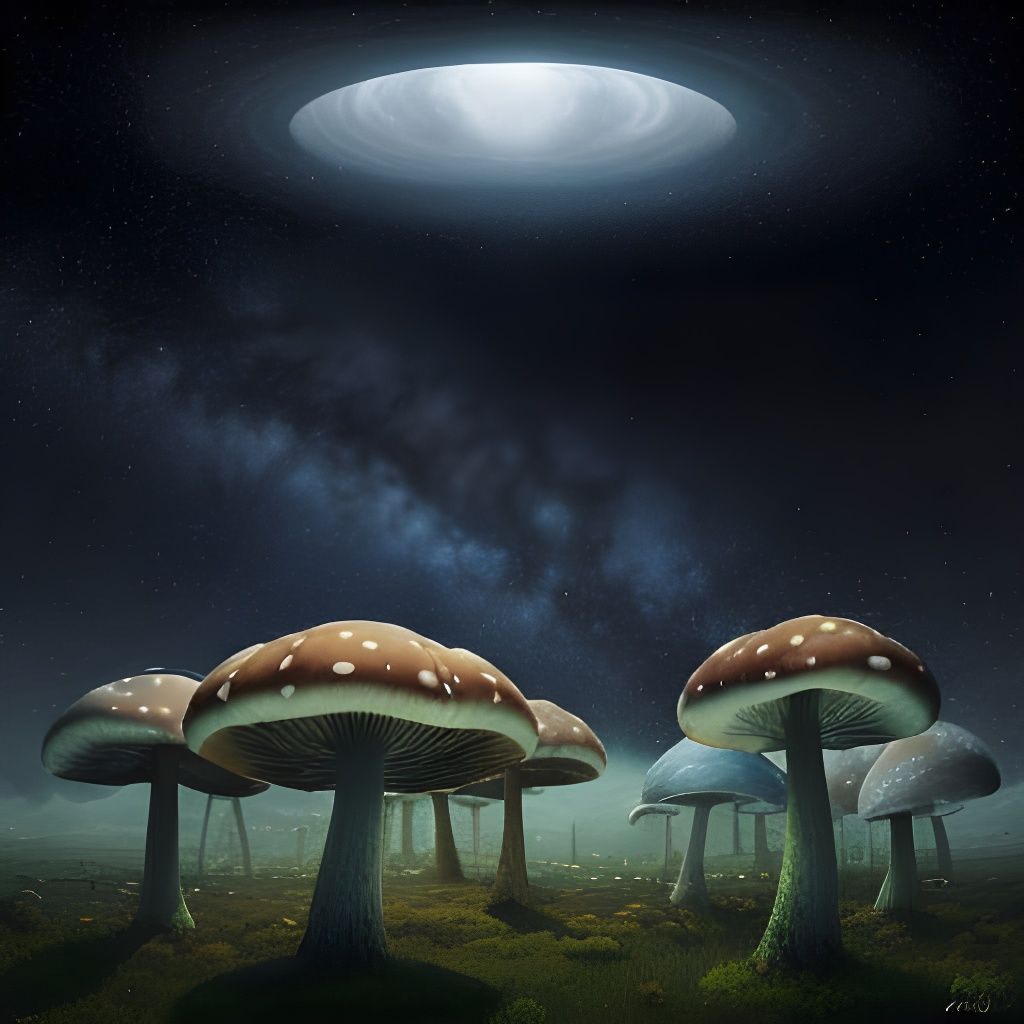 Cosmic Mushroom Forest in a Mysterious Fog