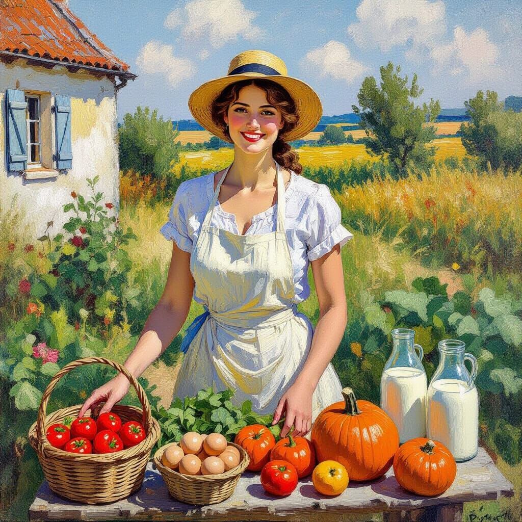 stand de ferme avec des légumes, des oeufs, citrouilles, du lait  by @lola besferder