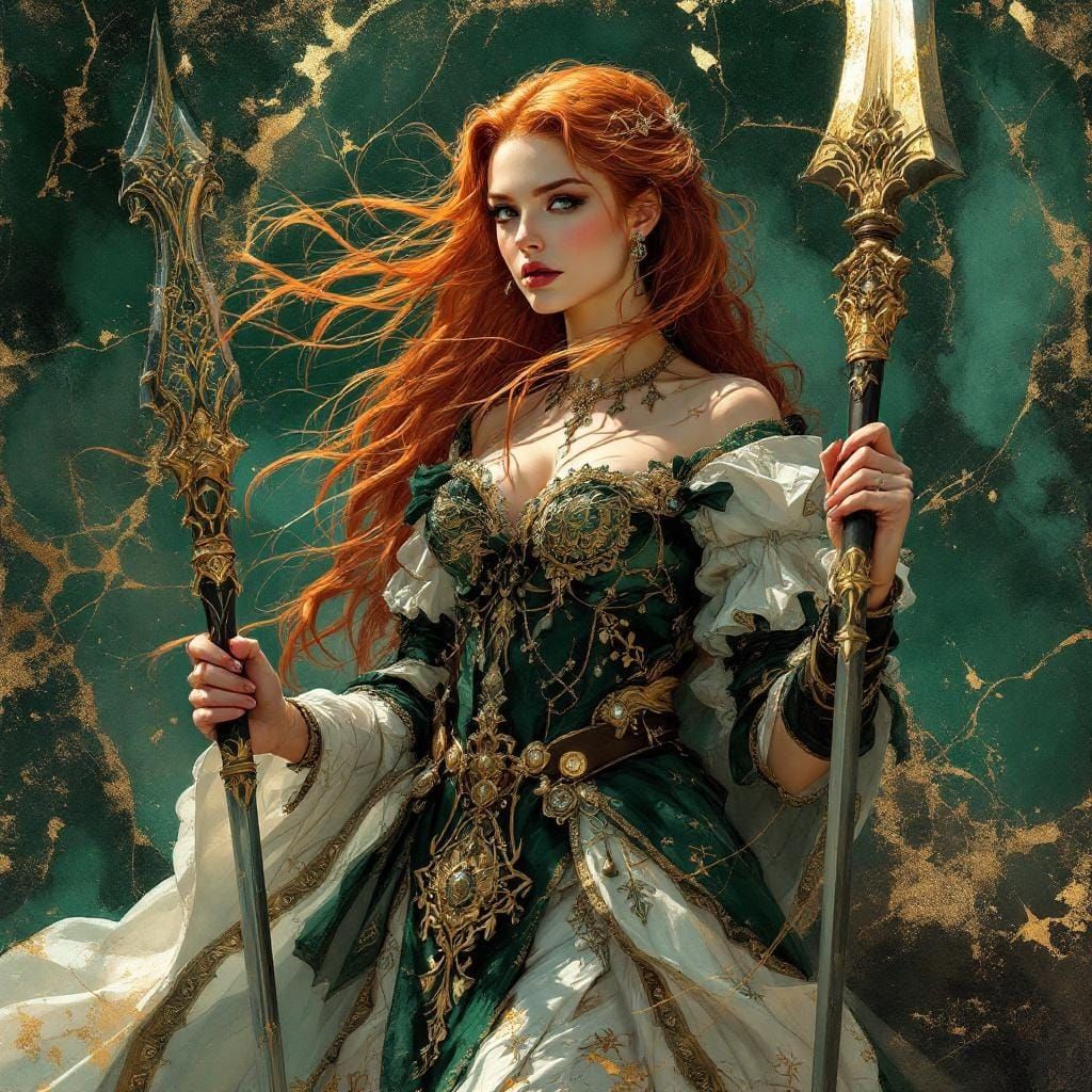 Highland Woman with Dirk: Abstract Gold and Green