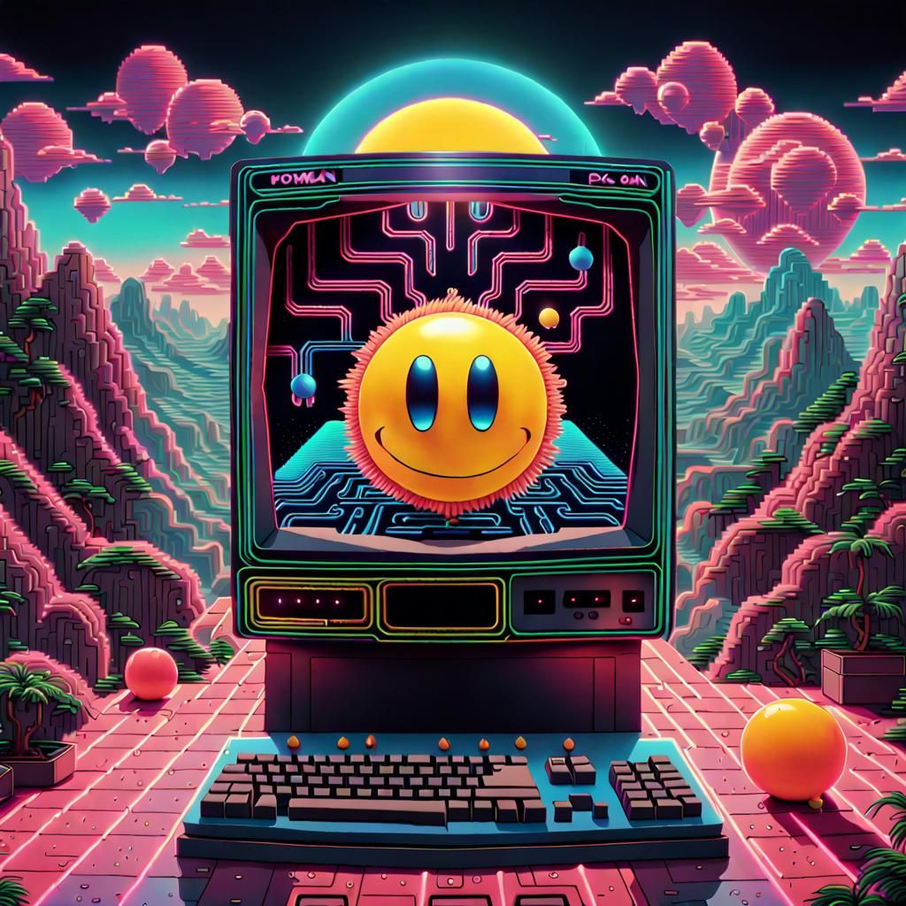 Vaporwave aesthetic Pacman  by @Shintris