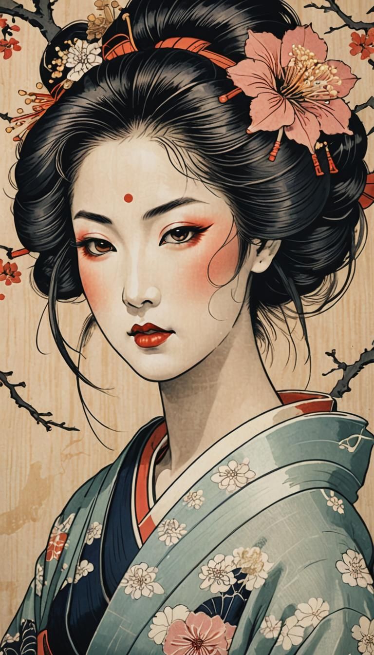 Yukino-e of portrait of a geisha  by @Alan