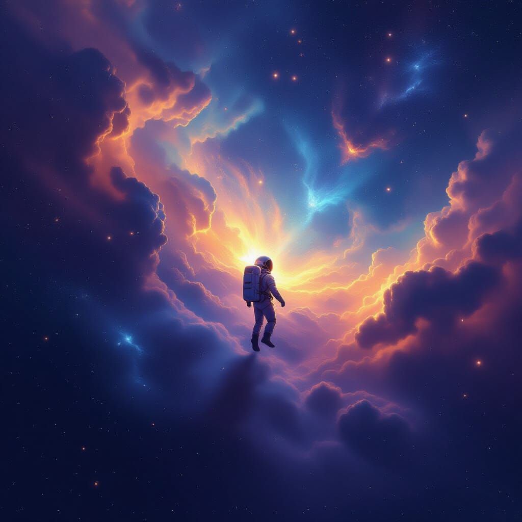 Lone Astronaut Drifting in Vast Starry Cosmos