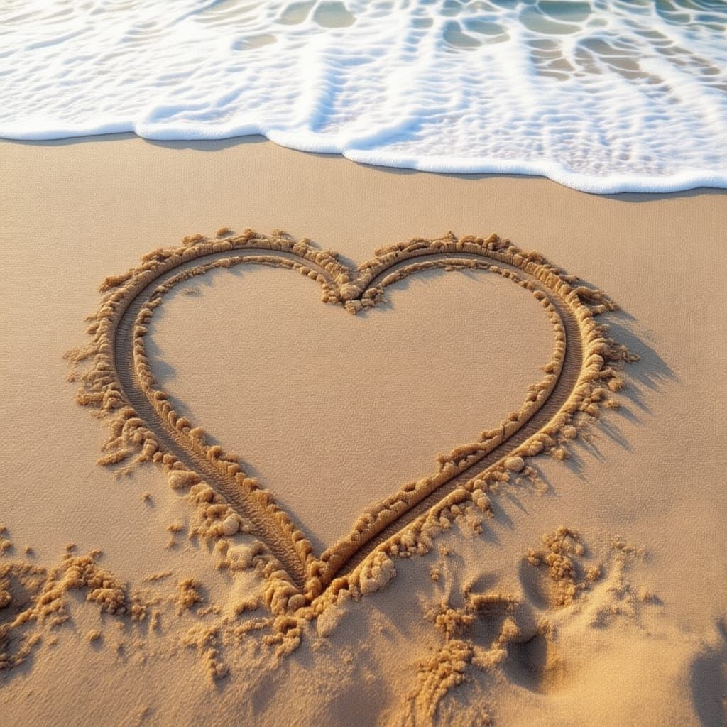 Engraved Heart on Sandy Beach from Above