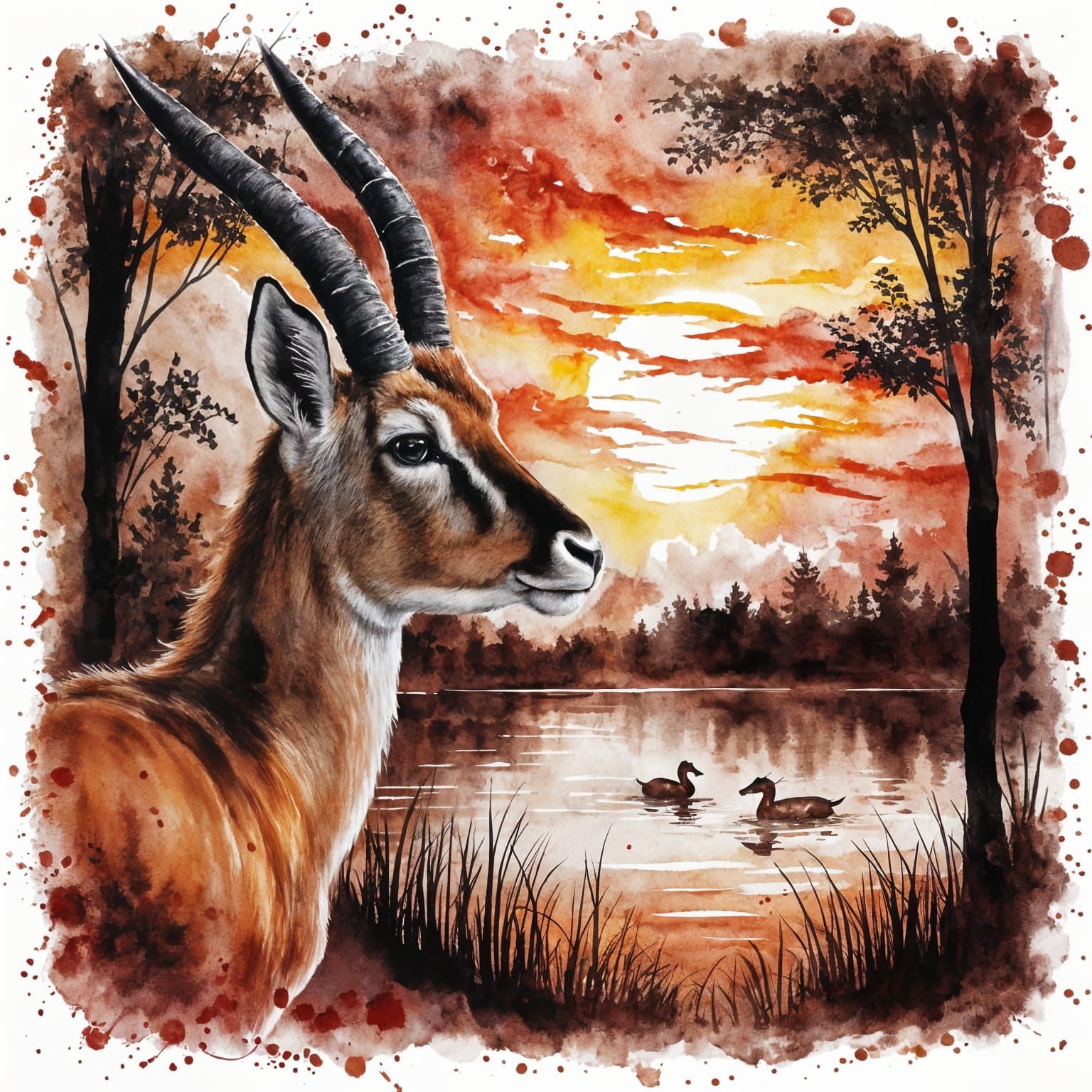 A captivating watercolor painting depicting the profile of a...