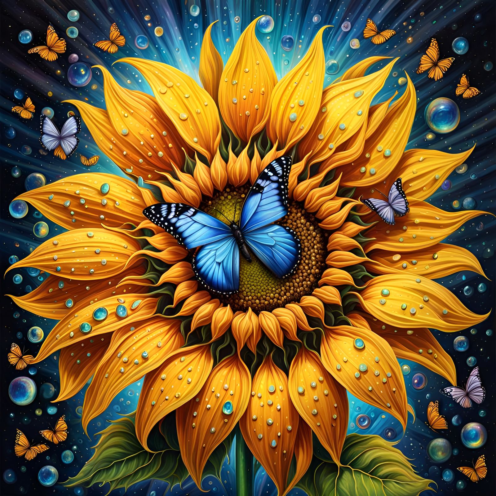 A Portrait of a Sunflower with Butterflies AI Generated Artwork