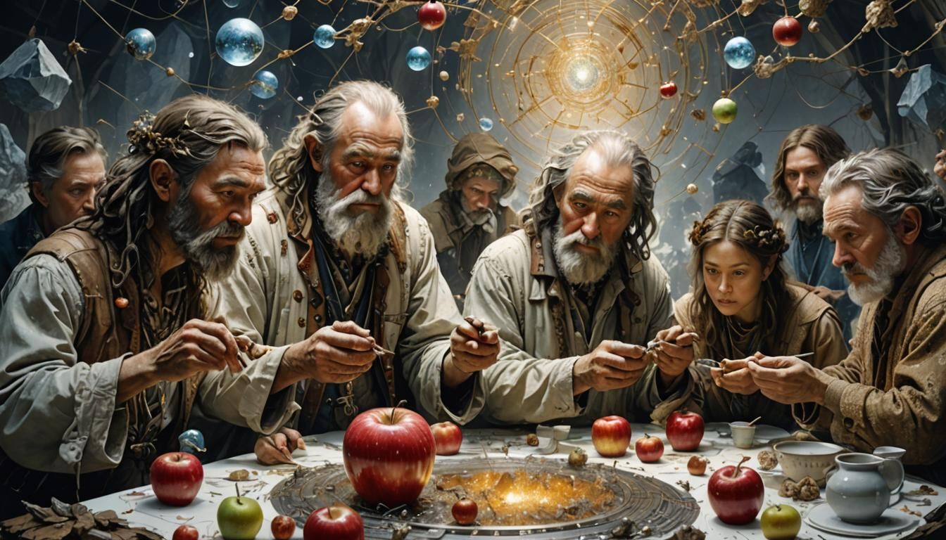 a beautiful concept art of “Pre-historic humans using Apple ...