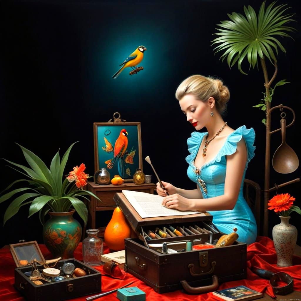 Eccentric Woman in Surreal Landscape, Photorealistic Image