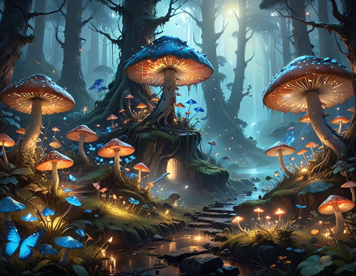 Whimsical Fantasy Gathering in Vibrant Oil Painting