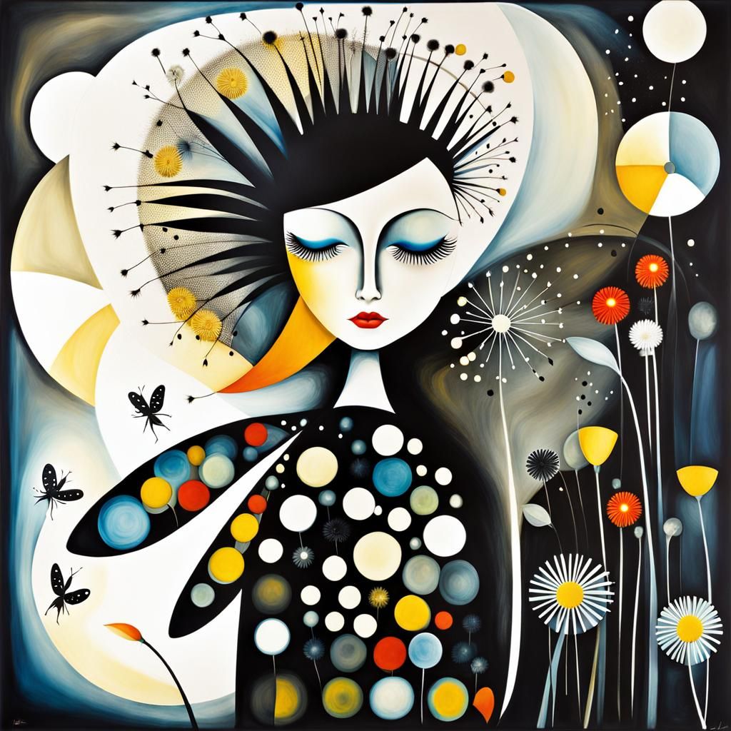 Winged fairies  in a Million Dandelion dreamscape,  making w...