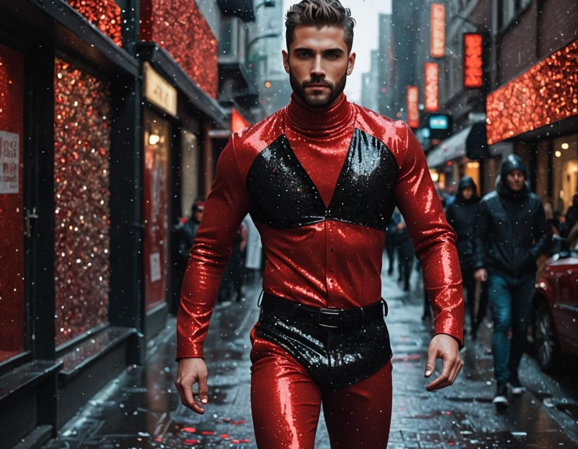 Beautiful man in red glitter
