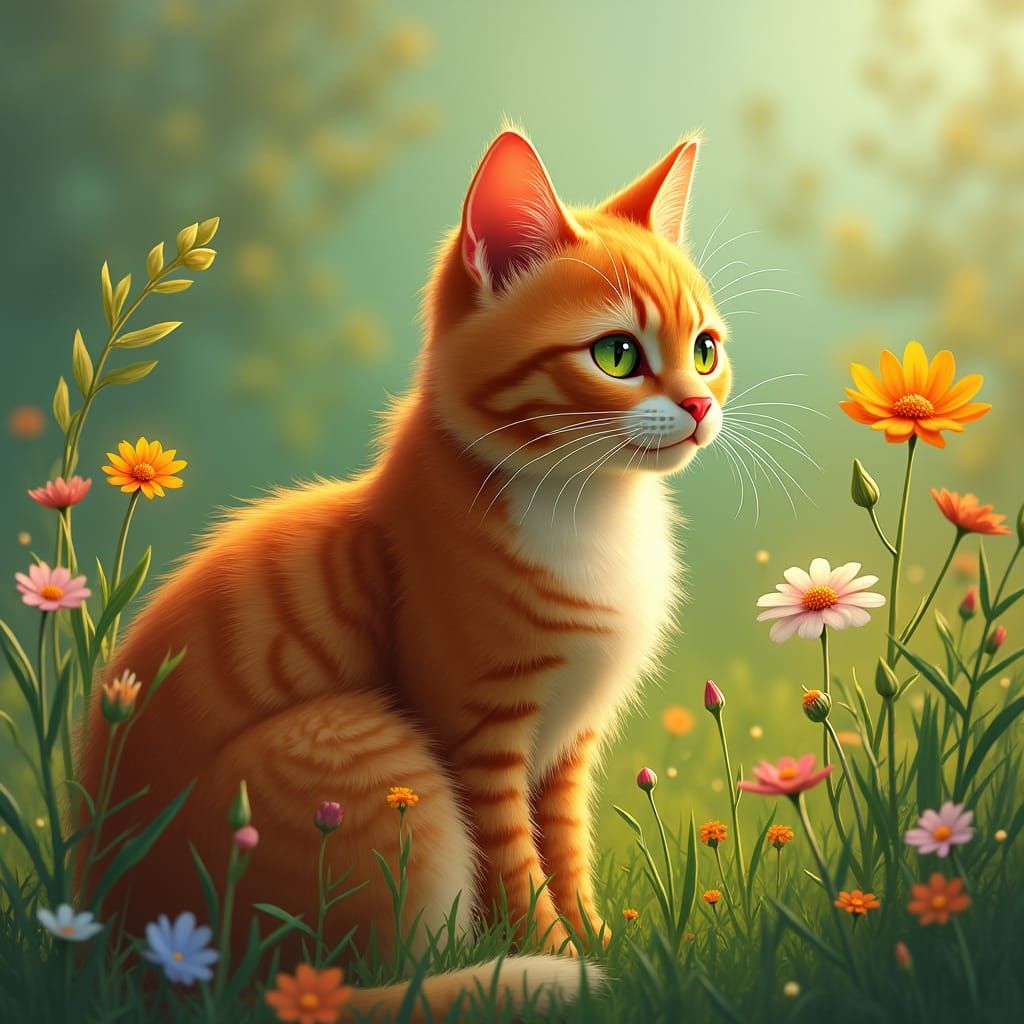 Orange Cat in Emerald Meadow Concept Art