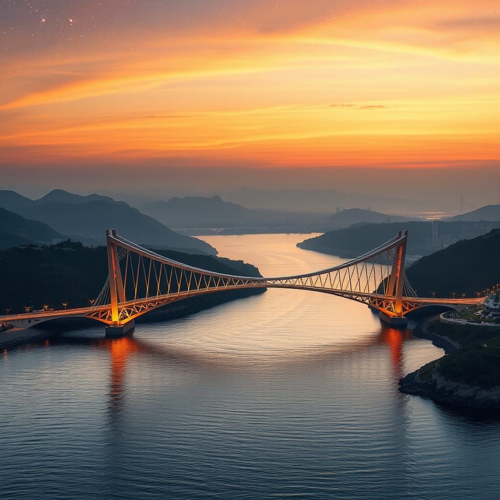 Surreal Bridge in Futuristic Gaudí Style with Glowing Colors