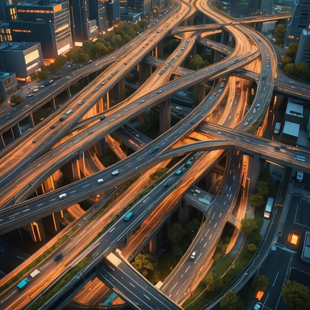 Futuristic Highway Interchange in Matte Painting Style