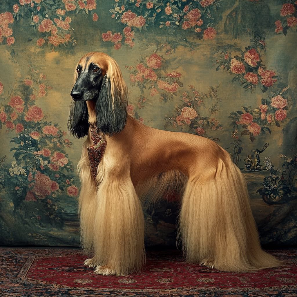 Afghan Hound in a Vintage Floral Setting | Midjourney AI image prompt 721 in my tutorials!