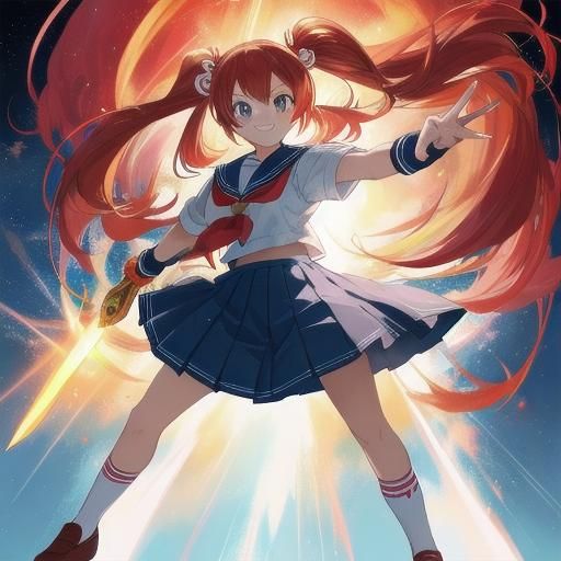 Anime Girl with Sword in Sailor Fuku, Hyperrealistic 8k