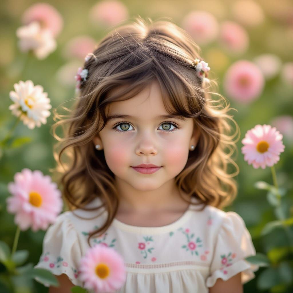 Ethereal Portrait of Girl Amidst Pastel Blooms