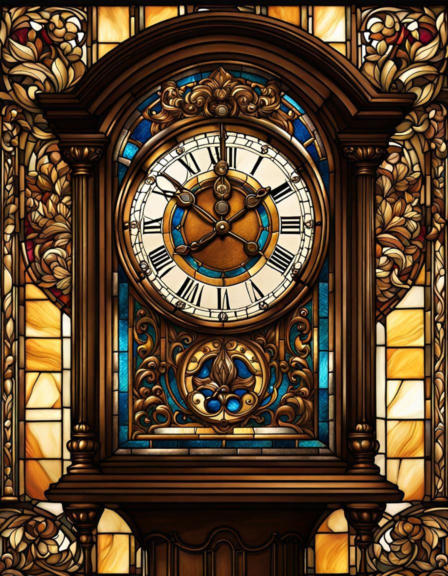 Stained glass clock, blue