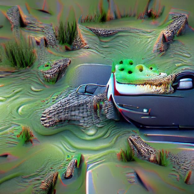 crocodile on car 8k resolution 8K 3D