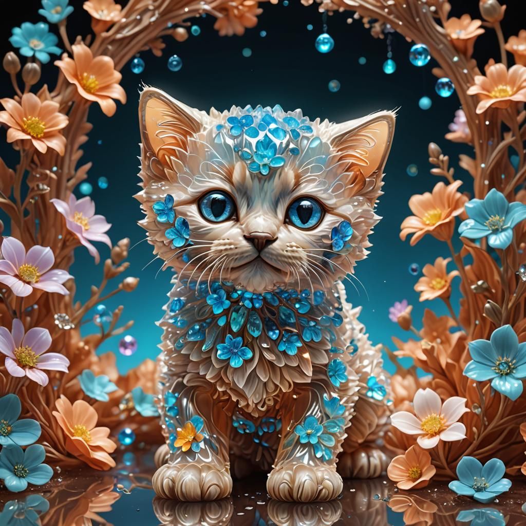 Glass sculpture mixed-breed kitten