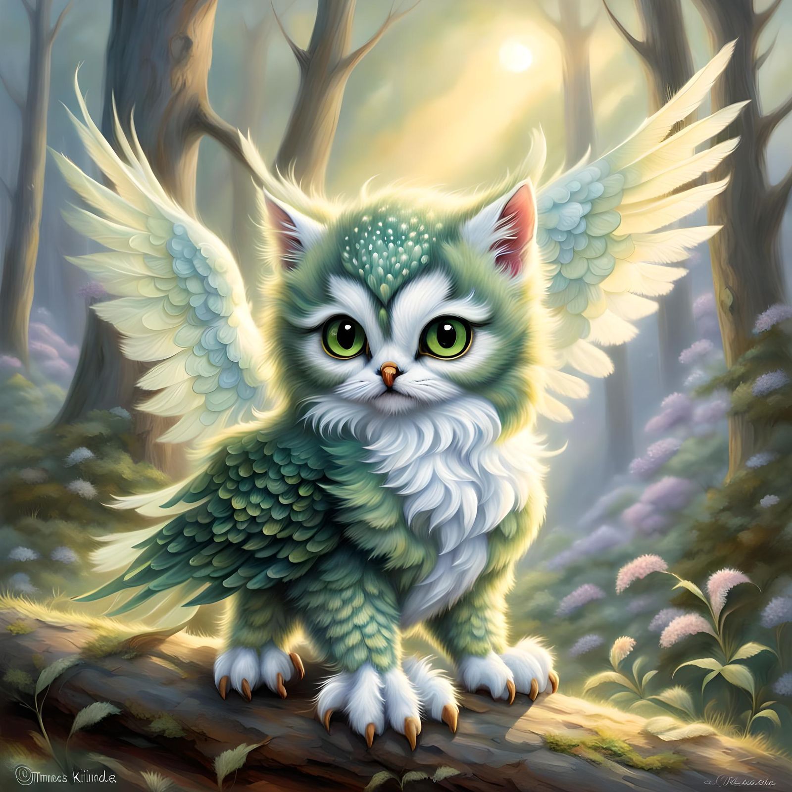 A Kitten owl chick hybrid. A Kitten with sweet green eyes, a...