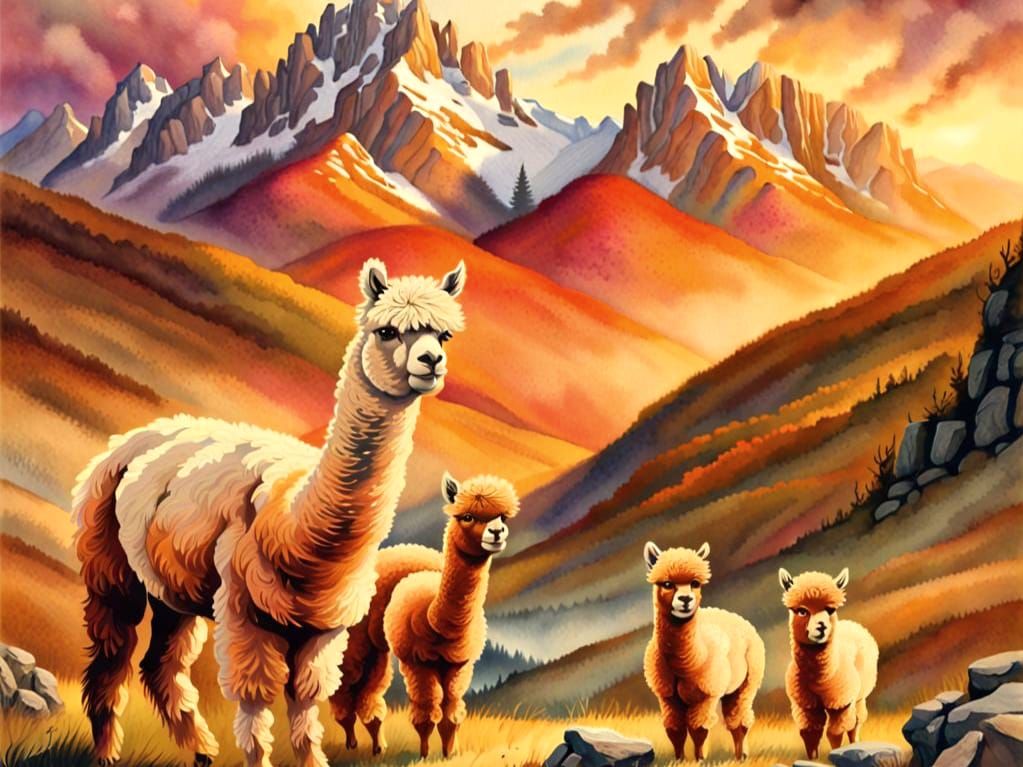 A mamma alpaca and her babies