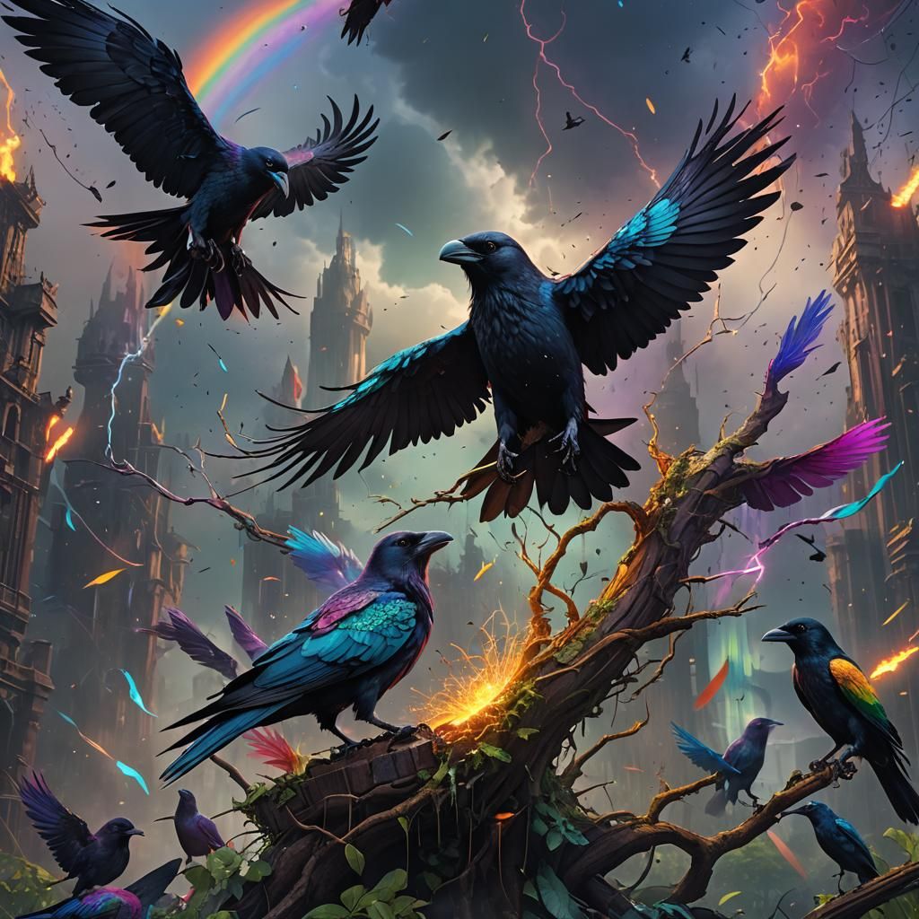 a rainbow electric crow - AI Generated Artwork - NightCafe Creator