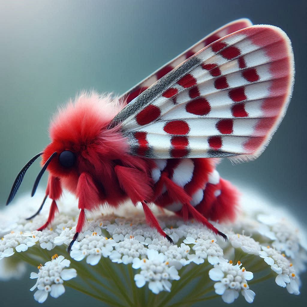 Stupel red and white moth