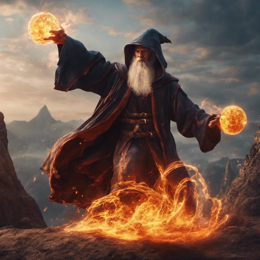 A human wizard throwing a fireball - AI Generated Artwork - NightCafe Creator