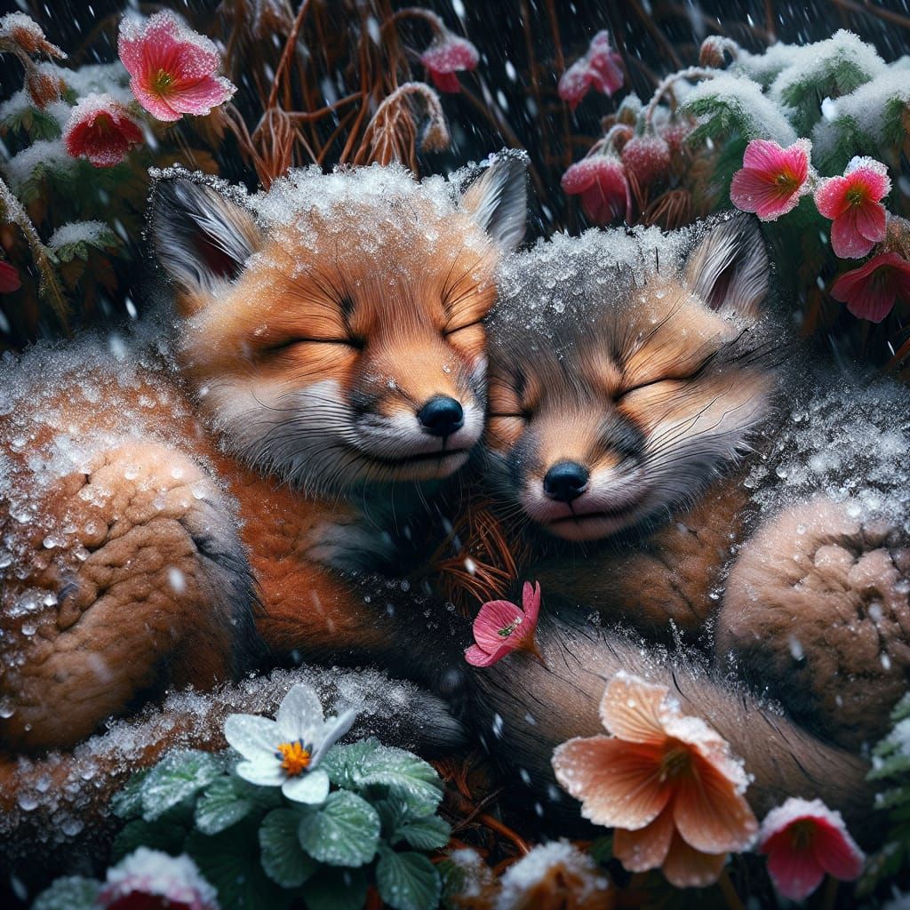 Cute Foxes Snuggling  by @Rosie