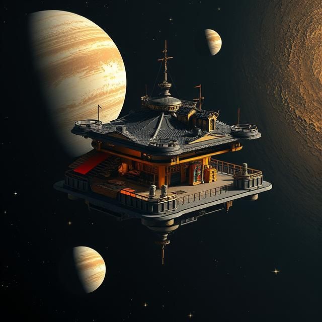 A floating bazaar in zero gravity.