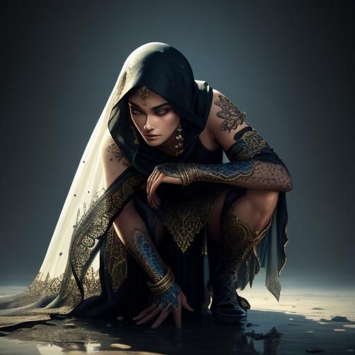 A Beautiful Woman Crouched Down Wearing Sheer Cloth