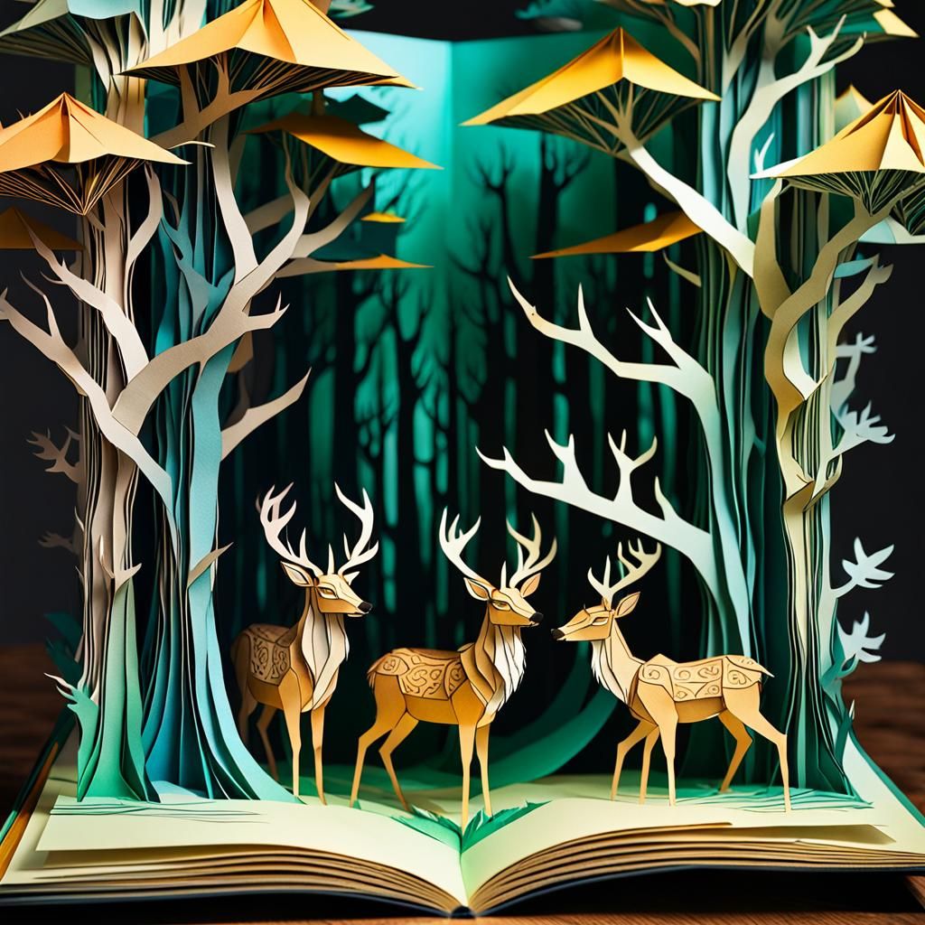 Deer family in a pop-up book  by @SultanCerd