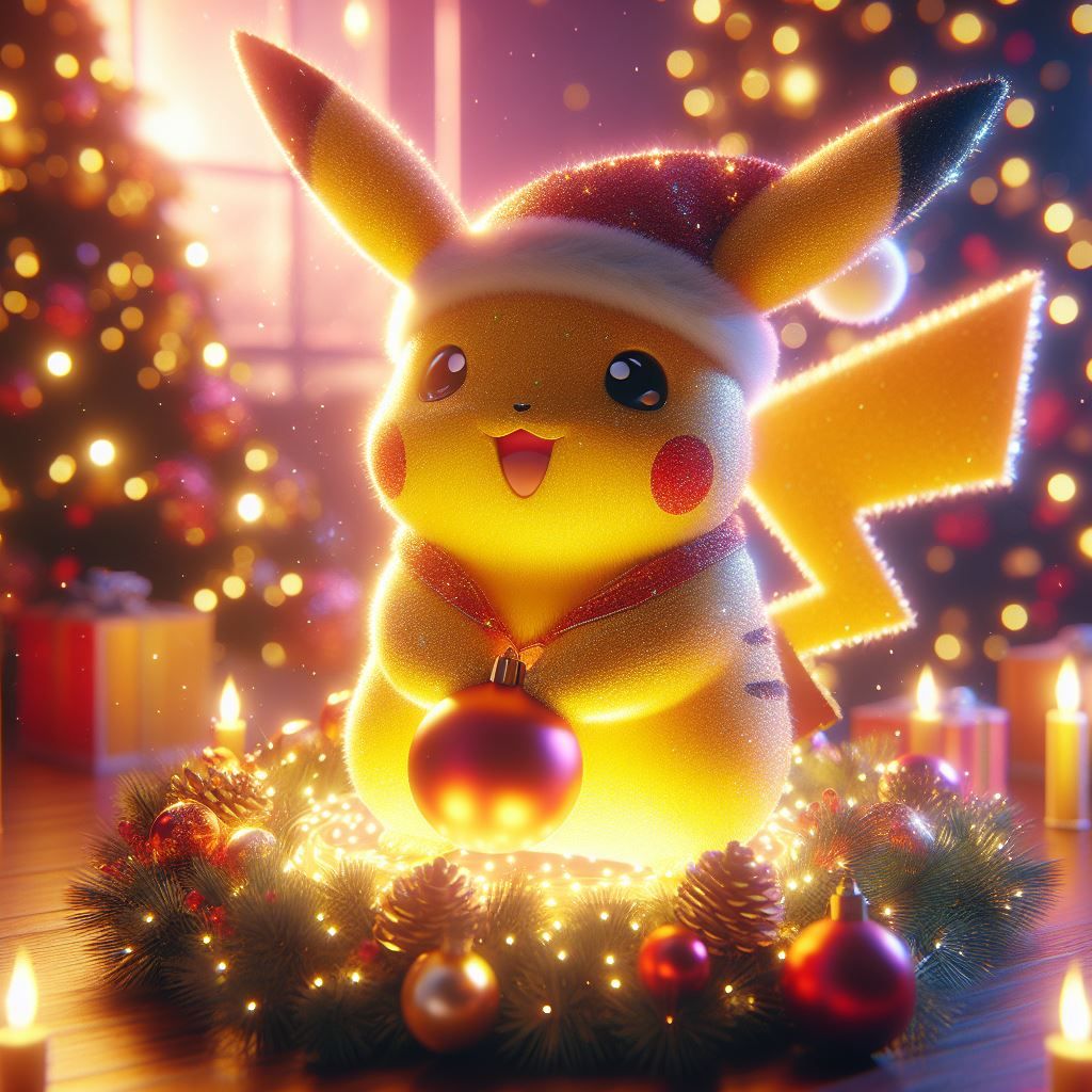 Pikachu celebrating Christmas