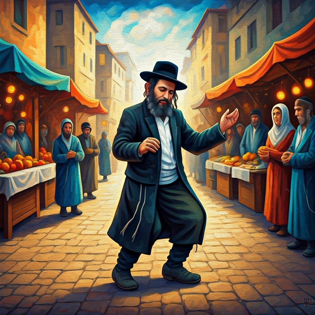 Man Dancing in Market in Expressive Style