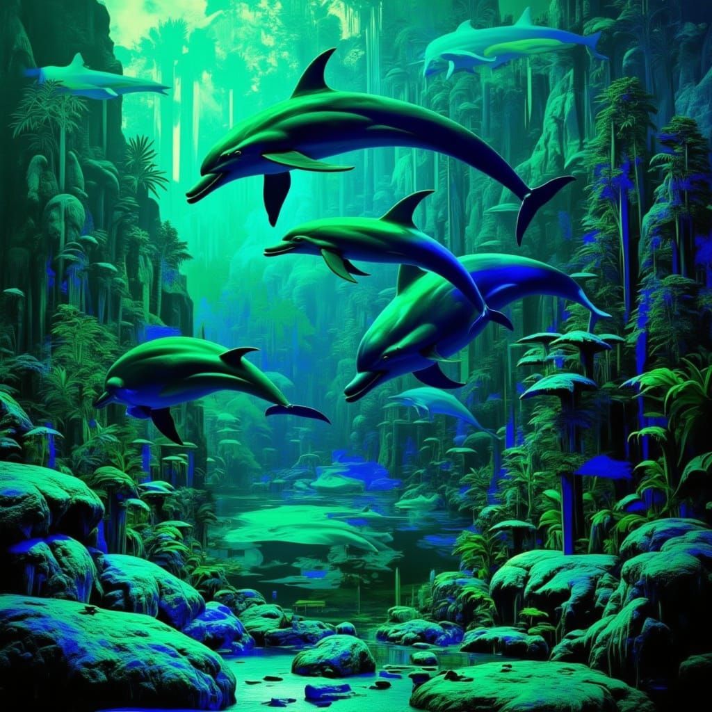 <lora:JUNGLE JUICE:1.0> <lora:E C C O:1.0> Dolphins 