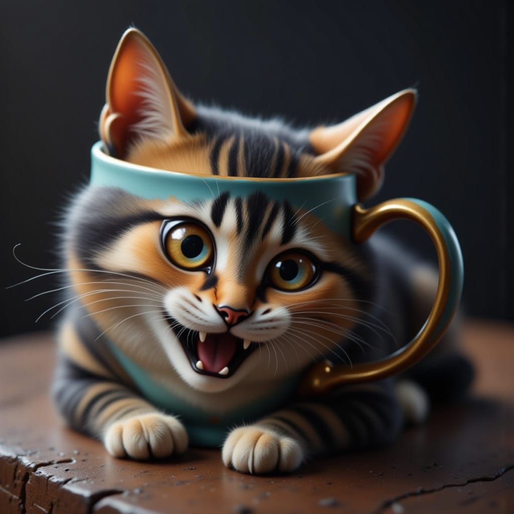 <lora:Cute cats:1.0> <lora:Pencil drawings:1.0> mug with a printed picture of a funny  laughing  cartoon ...  by @Terryke