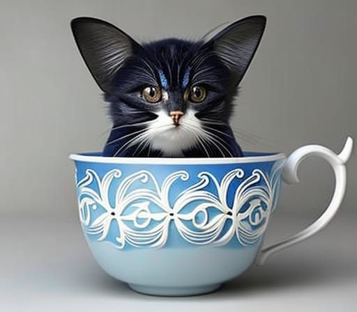 Navy Blue Cat in a Teacup - AI Generated Artwork - NightCafe Creator