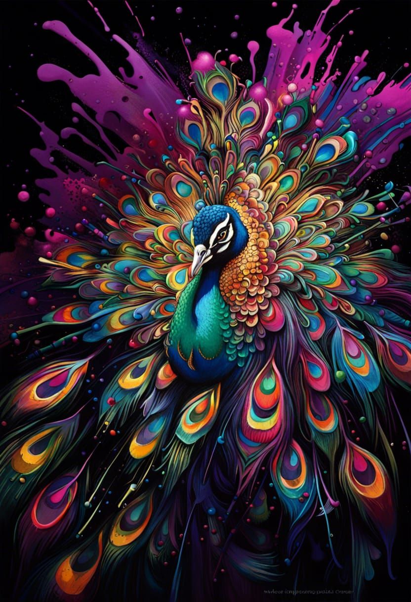 peacock graffiti art, splash art, street art, spray paint, oil gouache ...