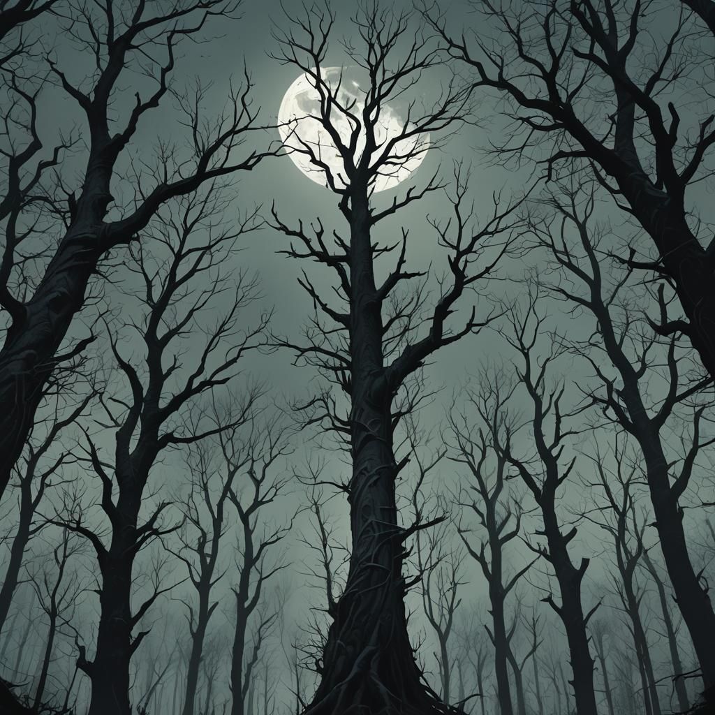 Haunted Forest Concept Art in Dark Fantasy Style