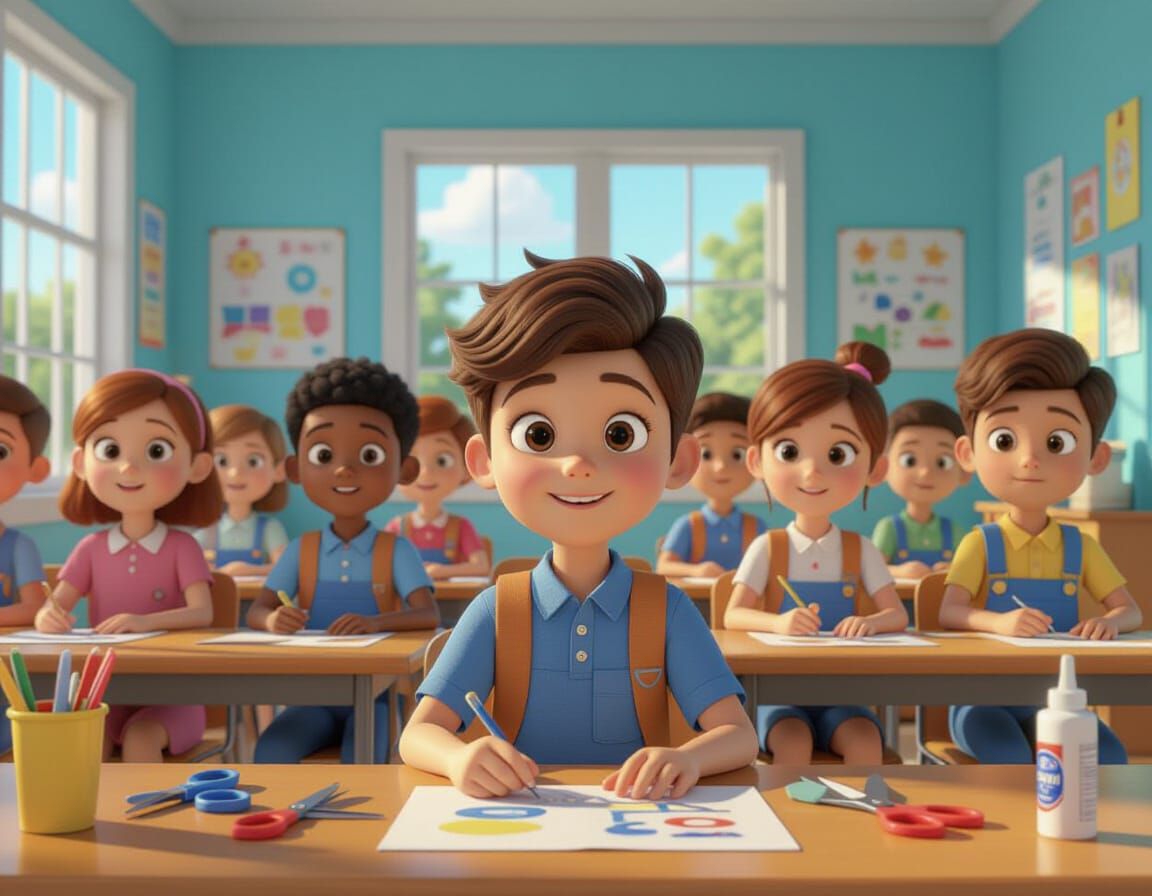 Children Prepare for Art Class in a Bright Classroom