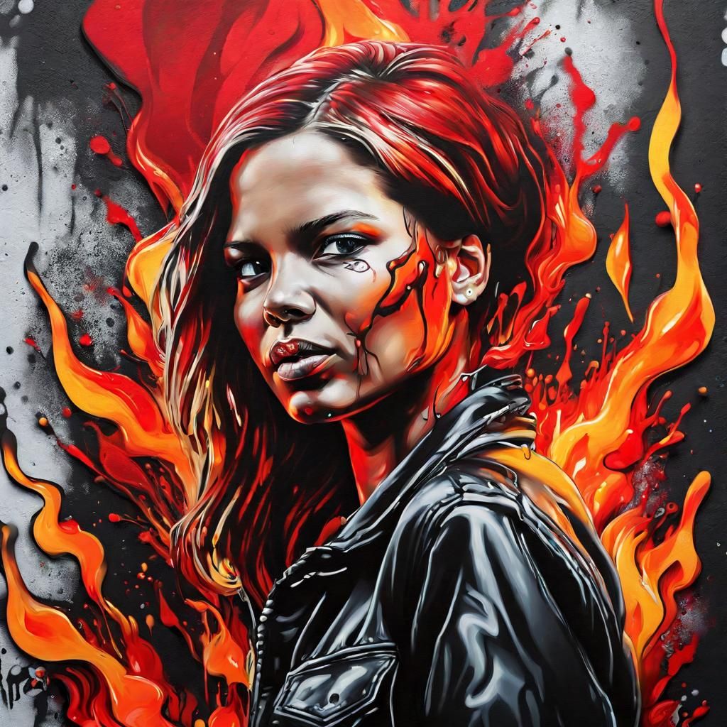 bigsize girl on fire with harmour red and blackcoloured