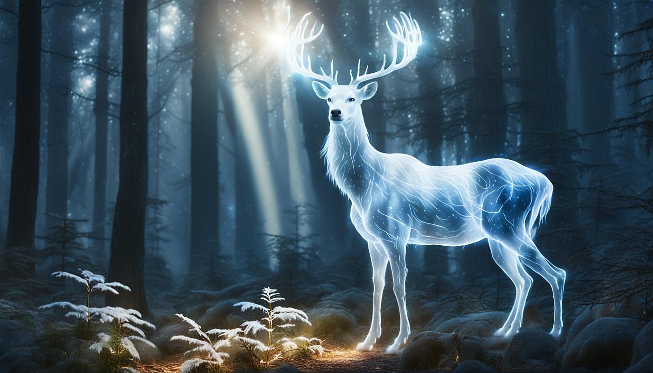 A glowing patronus formed from beams of white light  by @Cyber Sakura