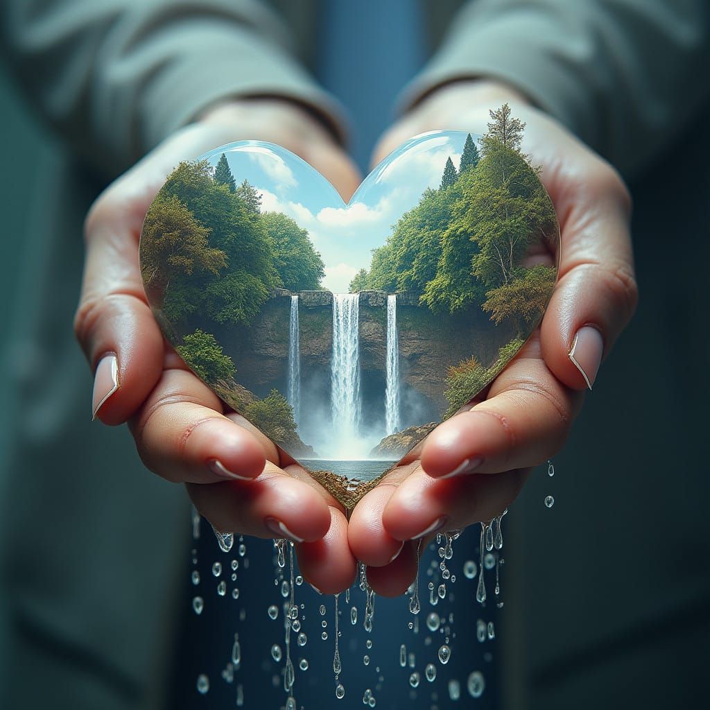 Loveheart art of the person's ((perfect Hand)) with a Loveheart of waterfalls inside it, inspired by ...  by @HarrietM