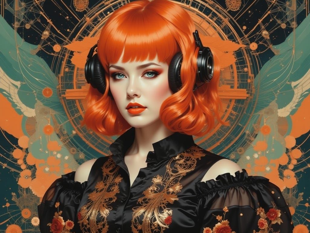 <lora:ConstellationRAW:1.0> Spectrum cosmic serenade, art nouveau, digital collage, rockabilly grunge,  mesmerising retro vintage pin up smi...