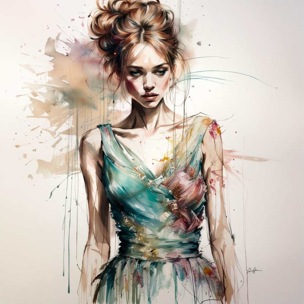 Cocktail dress shopping, style of Carne Griffiths