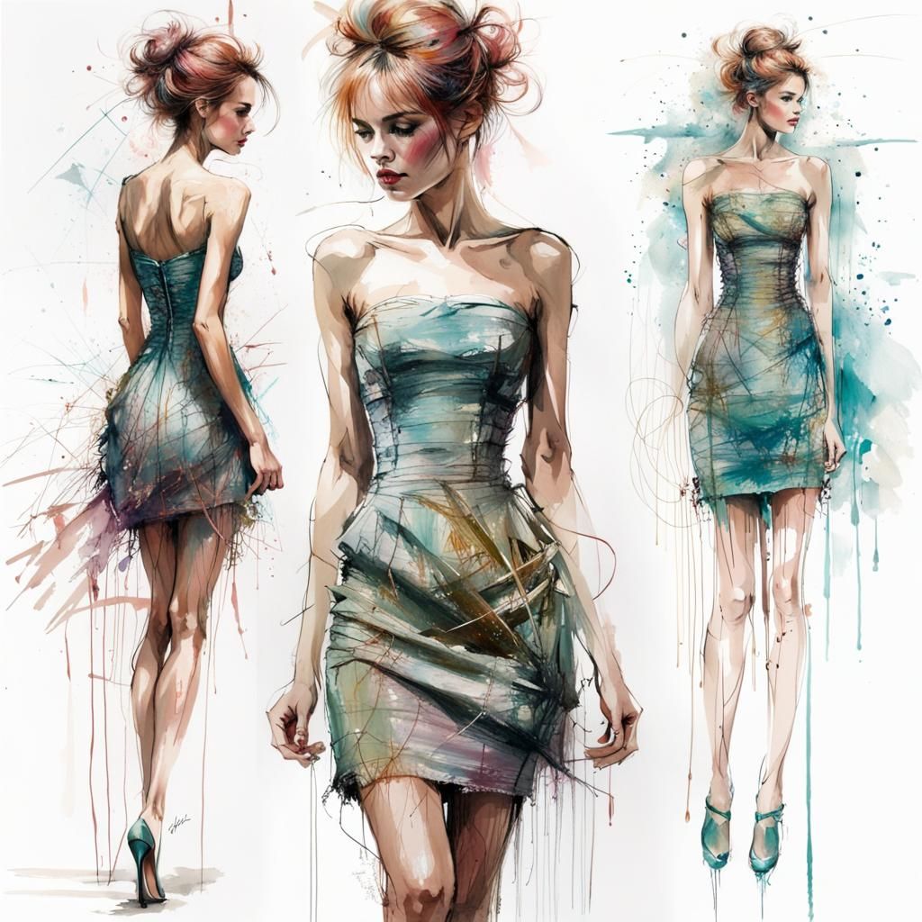 Cocktail dress shopping, style of Carne Griffiths