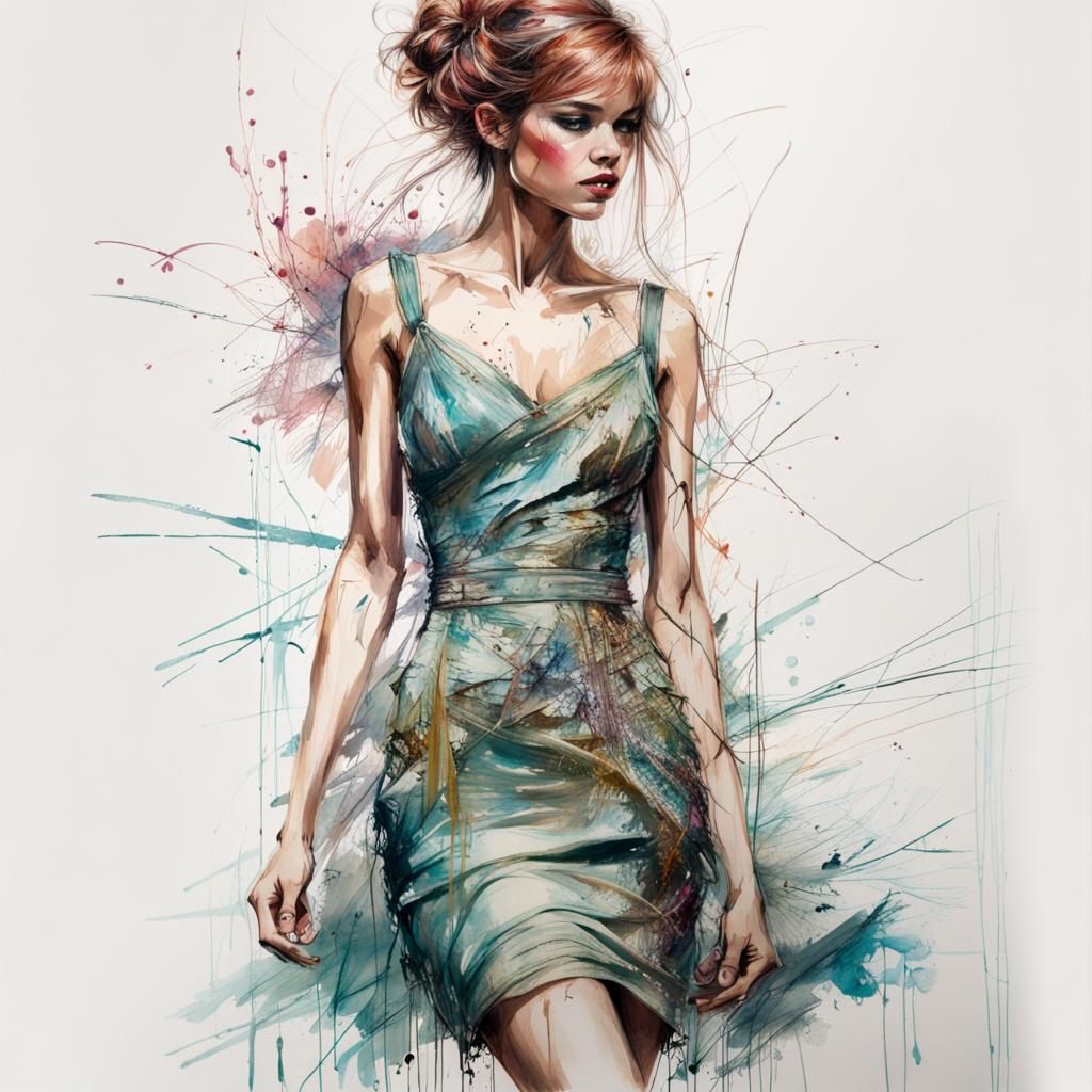 Cocktail dress shopping, style of Carne Griffiths