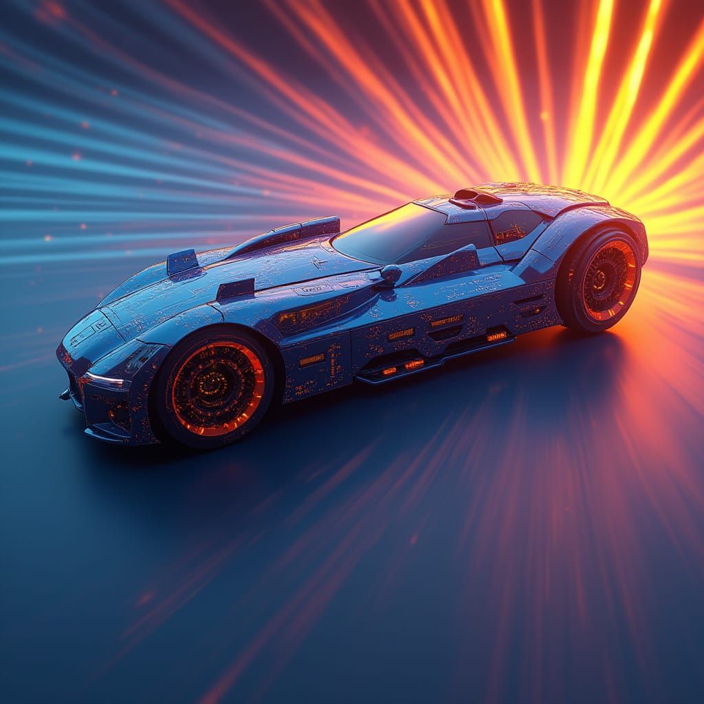 Glowing Futuristic Bodybuilder Man with Lion in Vibrant 3D