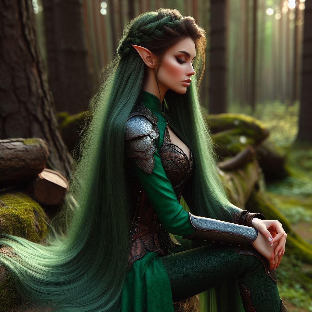 Green Elf sitting in Forest