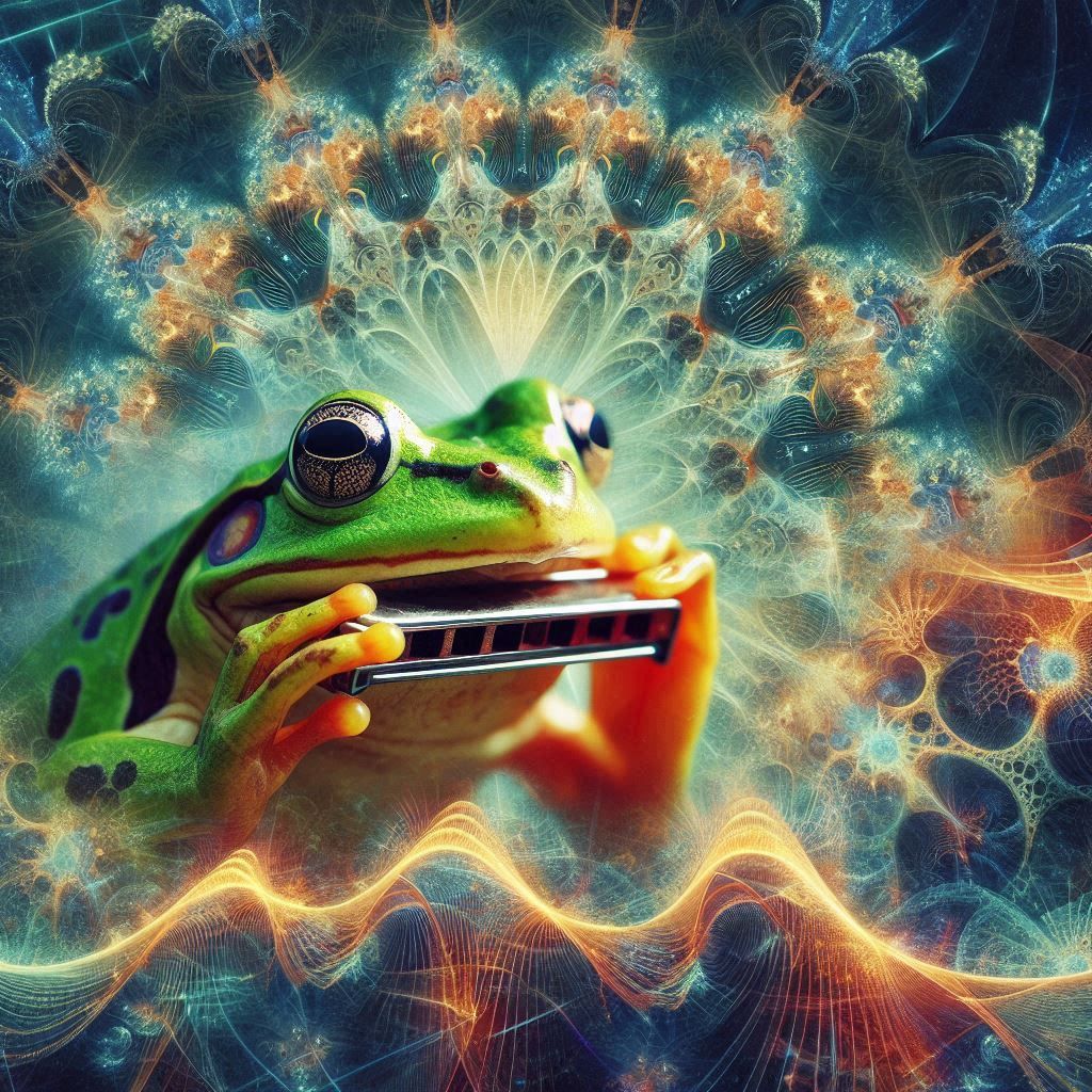 Frog playing harmonica